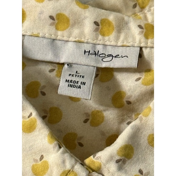 Halogen Golden Yellow Apples‎ Academia Fall Teacher Button Down Top Petite Large - Picture 6 of 9